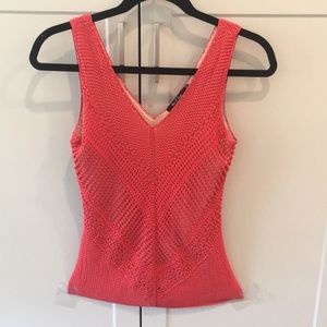 Nic & Zoe CROCHET TANK Coral V neck fully lined PETITE SMALL